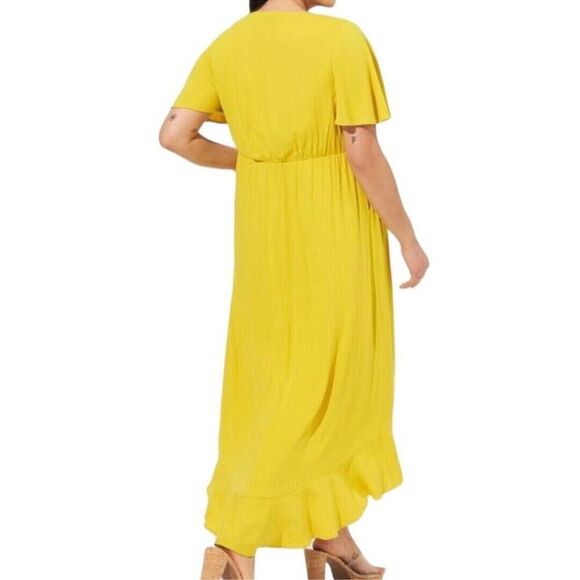 Torrid Maxi Rayon‎ Slub Surplice Wrap Dress Sulphur Plus Size 2X Boho Relax - Picture 2 of 13